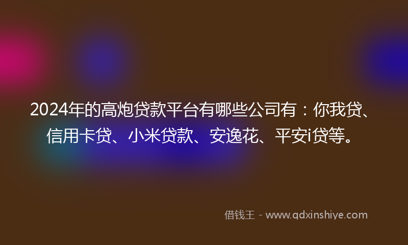 2024年的高炮贷款平台有哪些公司有：你我贷、信用卡贷、小米贷款、安逸花、平安i贷等。