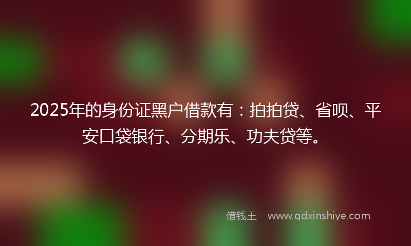 2025年的身份证黑户借款有：拍拍贷、省呗、平安口袋银行、分期乐、功夫贷等。