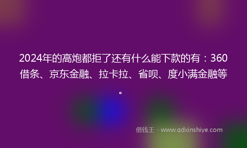 2024年的高炮都拒了还有什么能下款的有：360借条、京东金融、拉卡拉、省呗、度小满金融等。