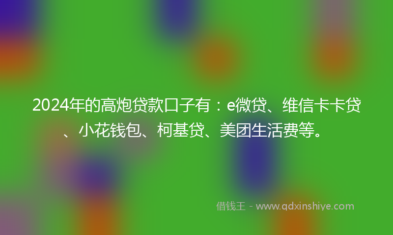 2024年的高炮贷款口子有：e微贷、维信卡卡贷、小花钱包、柯基贷、美团生活费等。