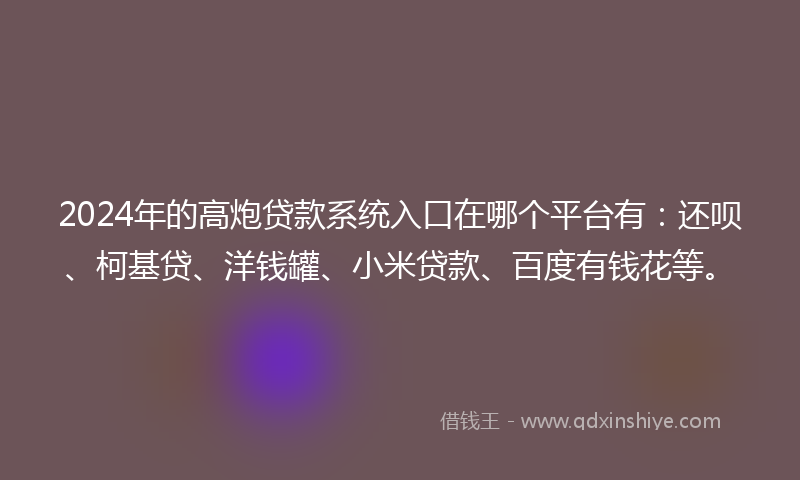 2024年的高炮贷款系统入口在哪个平台有：还呗、柯基贷、洋钱罐、小米贷款、百度有钱花等。
