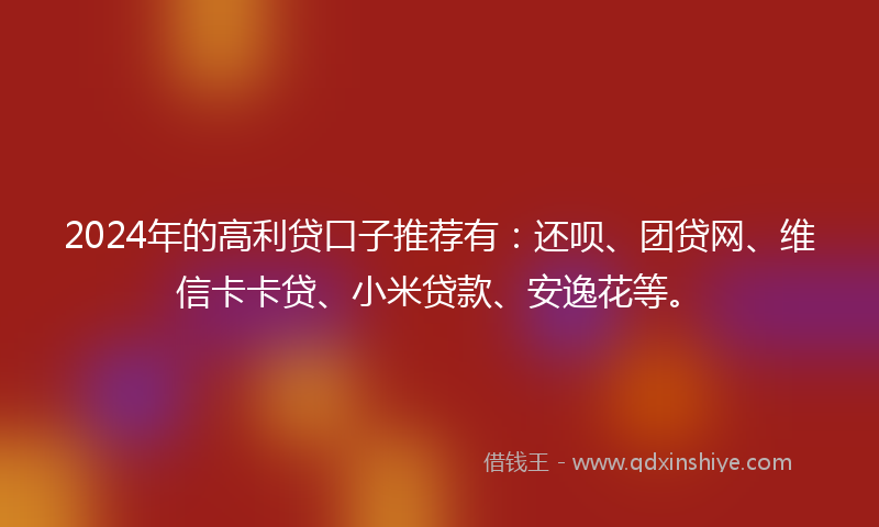 2024年的高利贷口子推荐有：还呗、团贷网、维信卡卡贷、小米贷款、安逸花等。