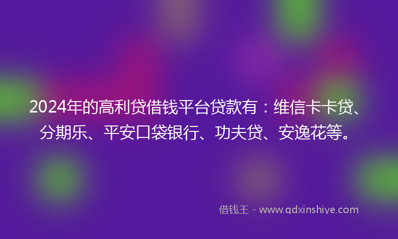 2024年的高利贷借钱平台贷款有：维信卡卡贷、分期乐、平安口袋银行、功夫贷、安逸花等。