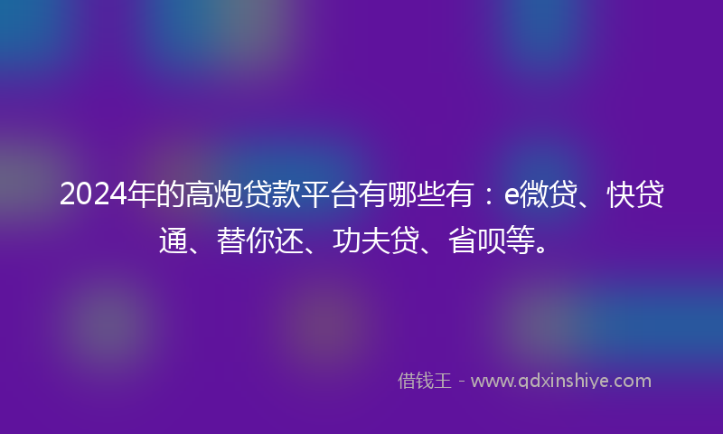 2024年的高炮贷款平台有哪些有：e微贷、快贷通、替你还、功夫贷、省呗等。