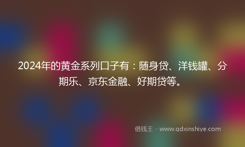 2024年的黄金系列口子有：随身贷、洋钱罐、分期乐、京东金融、好期贷等。