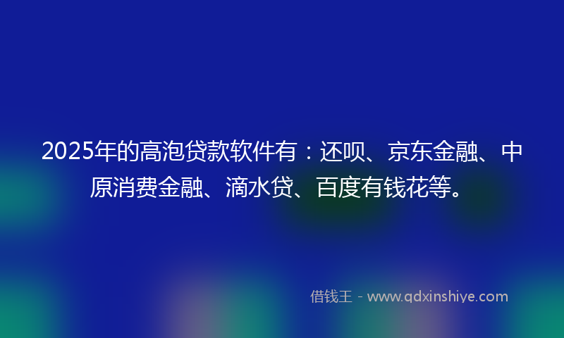 2025年的高泡贷款软件有：还呗、京东金融、中原消费金融、滴水贷、百度有钱花等。
