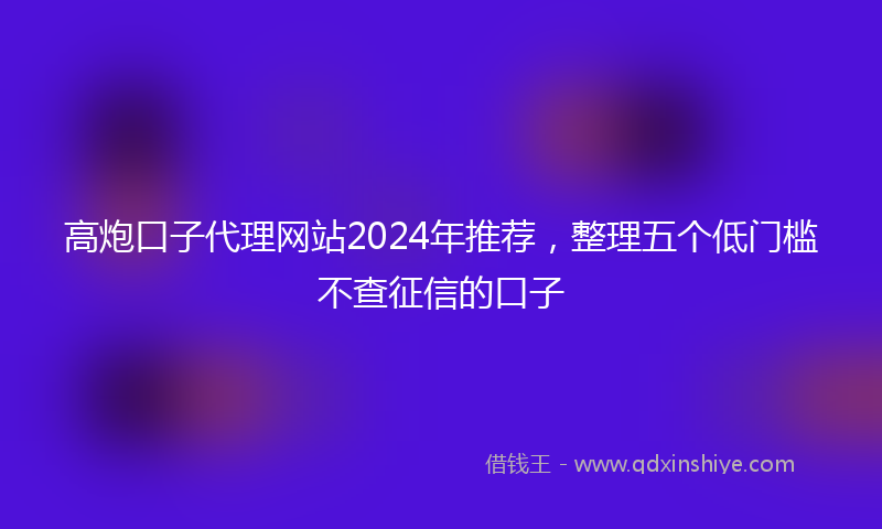 高炮口子代理网站2024年推荐，整理五个低门槛不查征信的口子