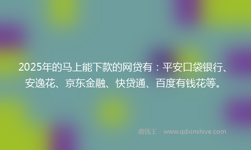 2025年的马上能下款的网贷有：平安口袋银行、安逸花、京东金融、快贷通、百度有钱花等。