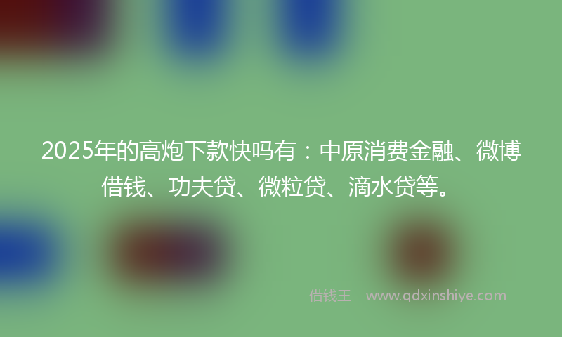 2025年的高炮下款快吗有：中原消费金融、微博借钱、功夫贷、微粒贷、滴水贷等。
