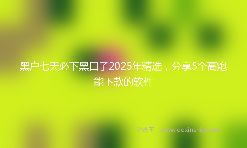 黑户七天必下黑口子2025年精选，分享5个高炮能下款的软件