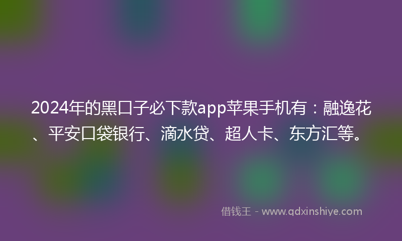 2024年的黑口子必下款app苹果手机有：融逸花、平安口袋银行、滴水贷、超人卡、东方汇等。