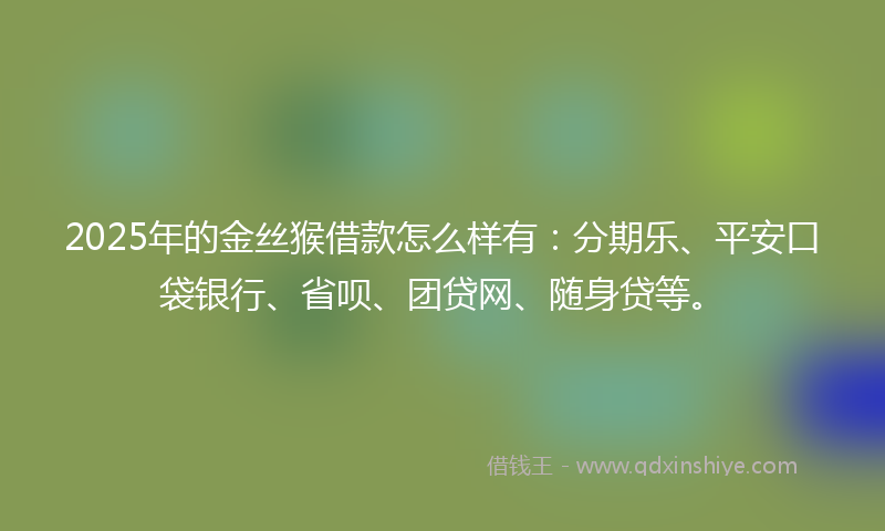 2025年的金丝猴借款怎么样有：分期乐、平安口袋银行、省呗、团贷网、随身贷等。
