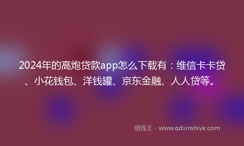 2024年的高炮贷款app怎么下载有：维信卡卡贷、小花钱包、洋钱罐、京东金融、人人贷等。
