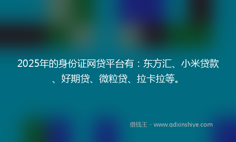 2025年的身份证网贷平台有：东方汇、小米贷款、好期贷、微粒贷、拉卡拉等。