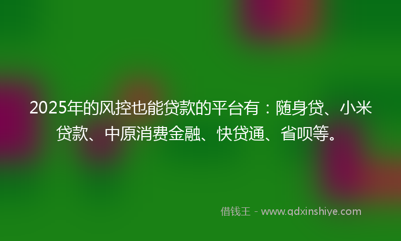 2025年的风控也能贷款的平台有：随身贷、小米贷款、中原消费金融、快贷通、省呗等。