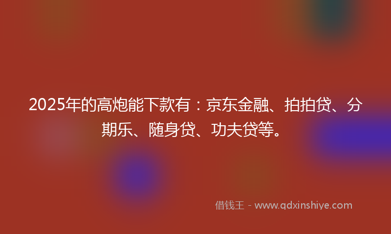 2025年的高炮能下款有：京东金融、拍拍贷、分期乐、随身贷、功夫贷等。
