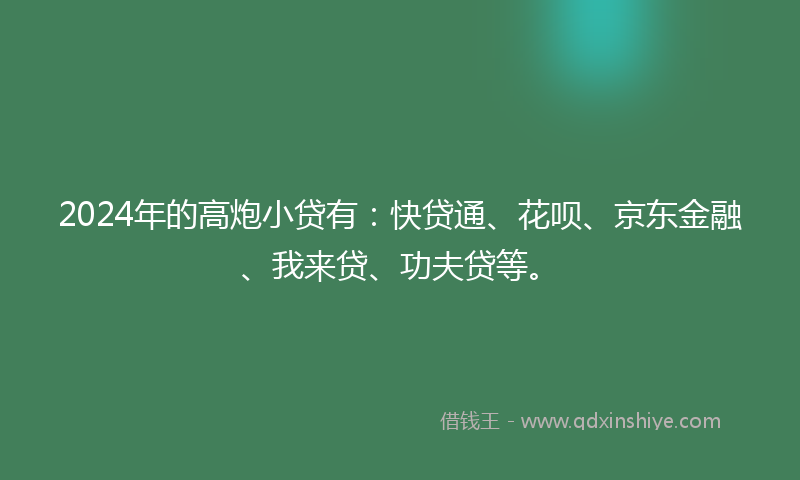 2024年的高炮小贷有：快贷通、花呗、京东金融、我来贷、功夫贷等。