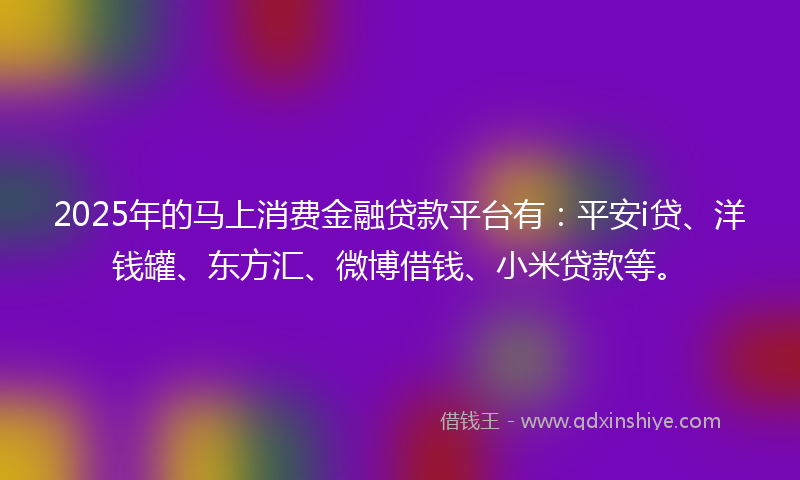 2025年的马上消费金融贷款平台有：平安i贷、洋钱罐、东方汇、微博借钱、小米贷款等。
