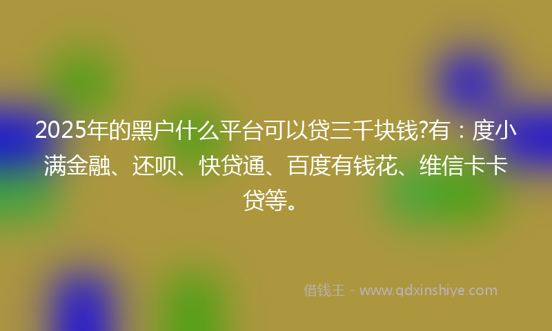 2025年的黑户什么平台可以贷三千块钱?有：度小满金融、还呗、快贷通、百度有钱花、维信卡卡贷等。