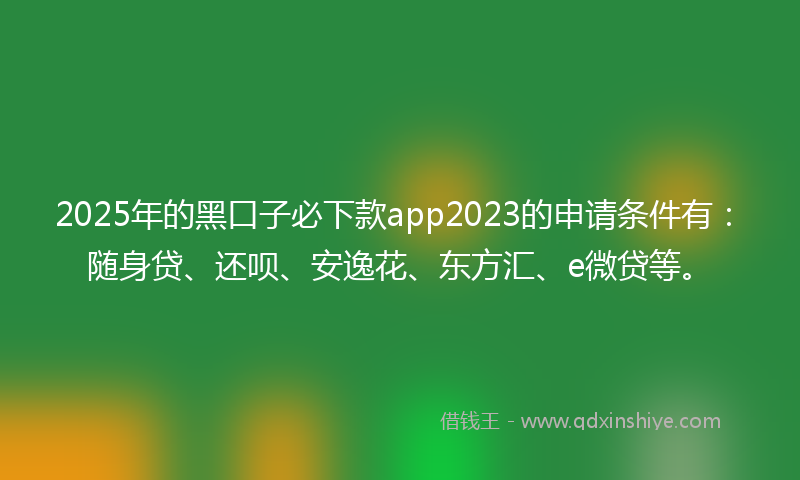 2025年的黑口子必下款app2023的申请条件有：随身贷、还呗、安逸花、东方汇、e微贷等。