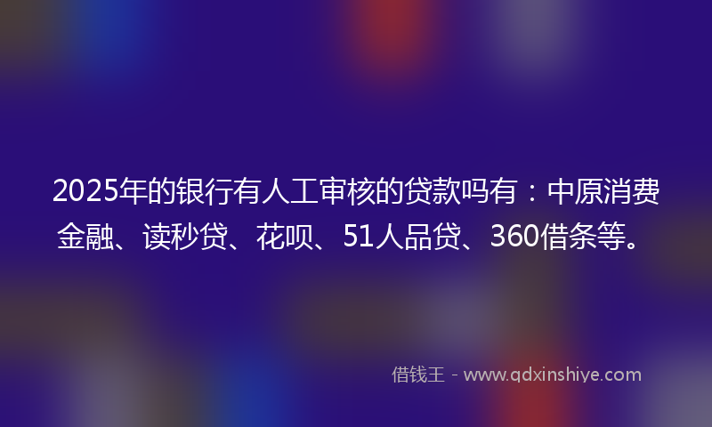 2025年的银行有人工审核的贷款吗有：中原消费金融、读秒贷、花呗、51人品贷、360借条等。