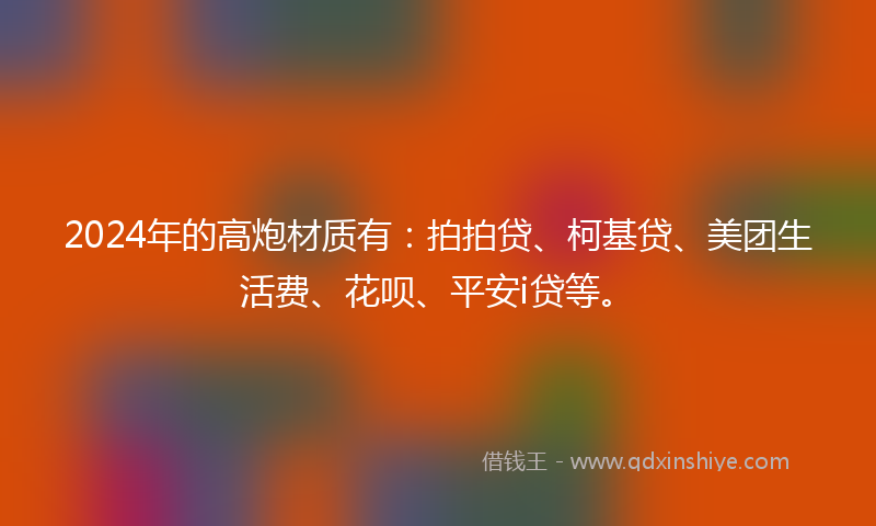 2024年的高炮材质有：拍拍贷、柯基贷、美团生活费、花呗、平安i贷等。