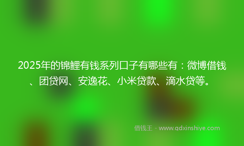 2025年的锦鲤有钱系列口子有哪些有：微博借钱、团贷网、安逸花、小米贷款、滴水贷等。