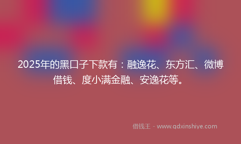 2025年的黑口子下款有：融逸花、东方汇、微博借钱、度小满金融、安逸花等。