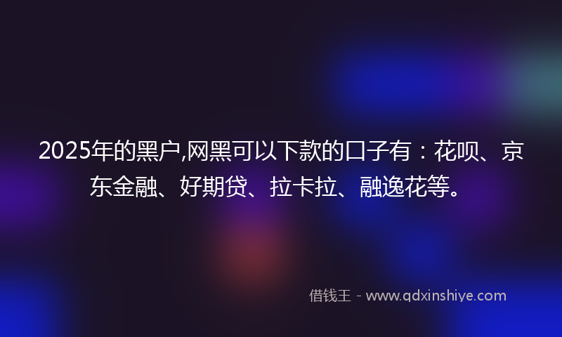 2025年的黑户,网黑可以下款的口子有：花呗、京东金融、好期贷、拉卡拉、融逸花等。