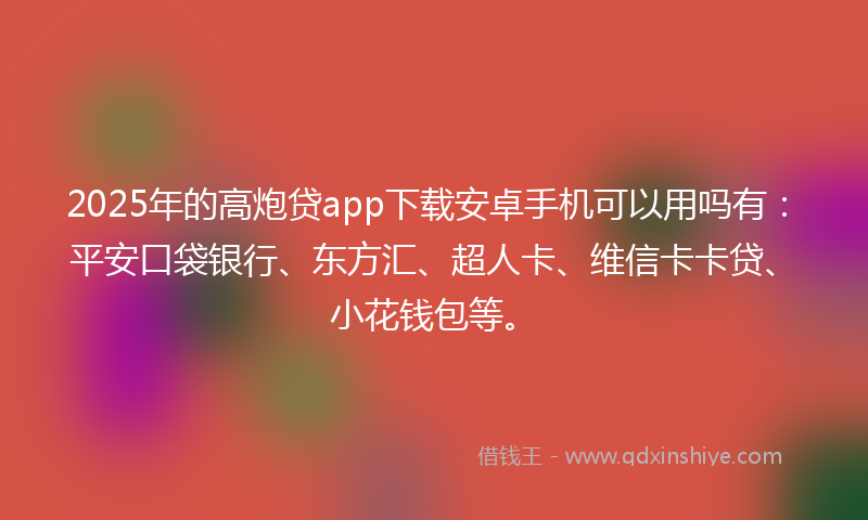 2025年的高炮贷app下载安卓手机可以用吗有：平安口袋银行、东方汇、超人卡、维信卡卡贷、小花钱包等。