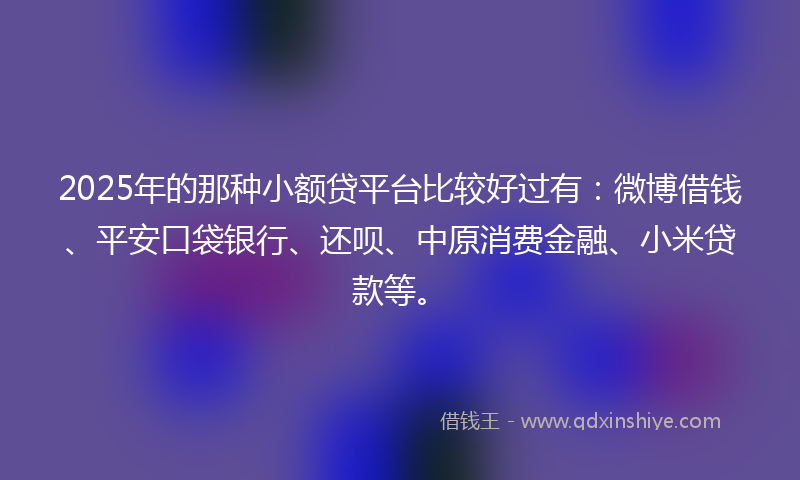 2025年的那种小额贷平台比较好过有：微博借钱、平安口袋银行、还呗、中原消费金融、小米贷款等。