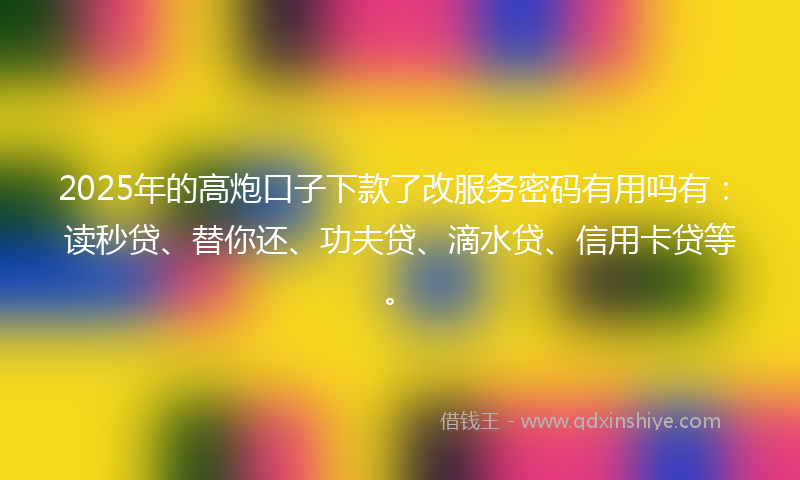2025年的高炮口子下款了改服务密码有用吗有：读秒贷、替你还、功夫贷、滴水贷、信用卡贷等。