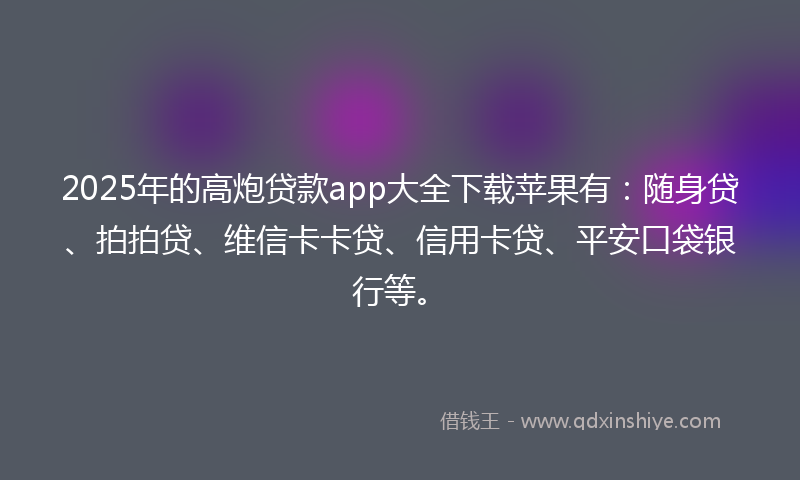 2025年的高炮贷款app大全下载苹果有：随身贷、拍拍贷、维信卡卡贷、信用卡贷、平安口袋银行等。