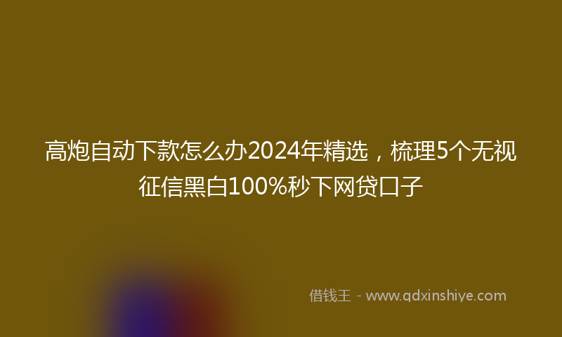 高炮自动下款怎么办2024年精选，梳理5个无视征信黑白100%秒下网贷口子