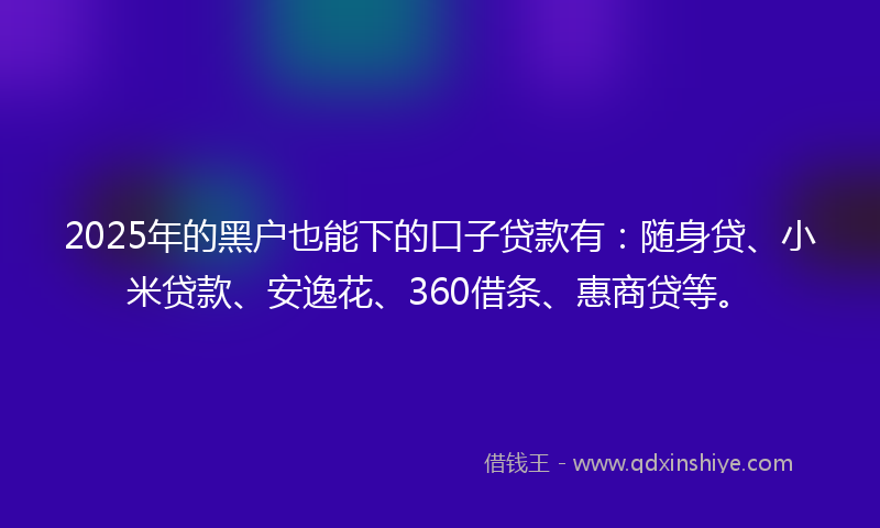 2025年的黑户也能下的口子贷款有：随身贷、小米贷款、安逸花、360借条、惠商贷等。