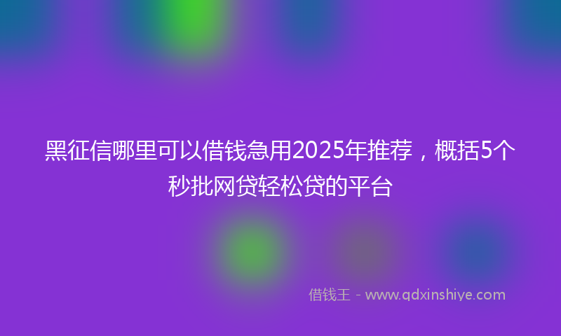 黑征信哪里可以借钱急用2025年推荐，概括5个秒批网贷轻松贷的平台