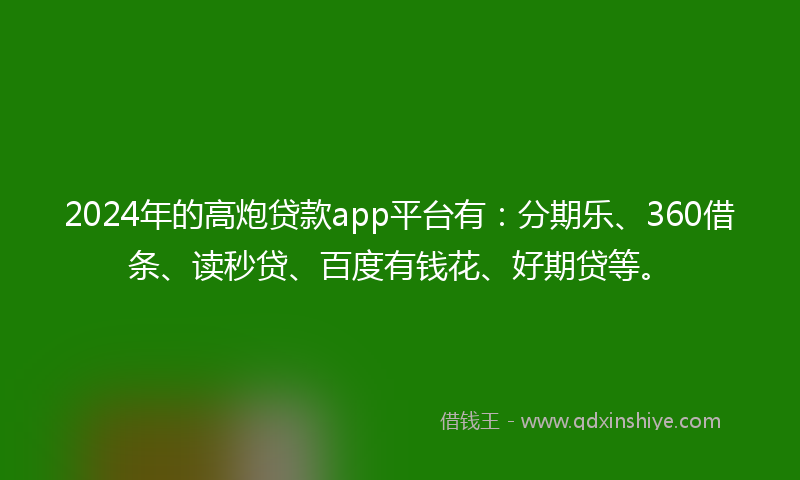 2024年的高炮贷款app平台有：分期乐、360借条、读秒贷、百度有钱花、好期贷等。