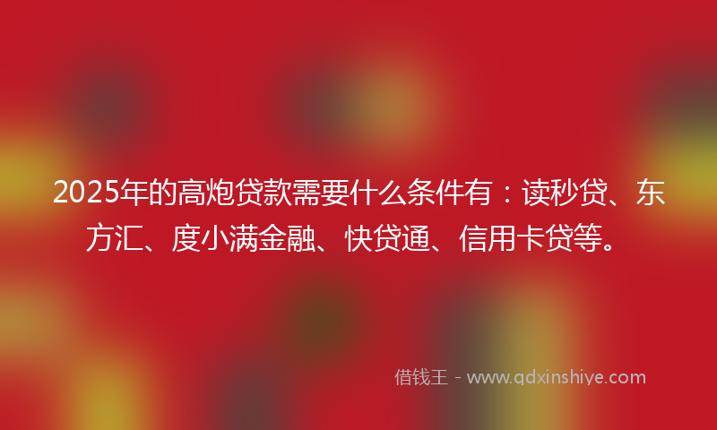 2025年的高炮贷款需要什么条件有：读秒贷、东方汇、度小满金融、快贷通、信用卡贷等。