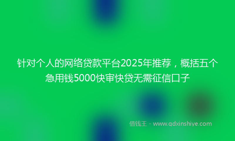 针对个人的网络贷款平台2025年推荐，概括五个急用钱5000快审快贷无需征信口子