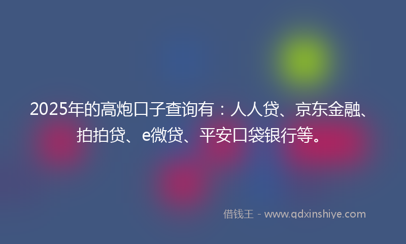 2025年的高炮口子查询有：人人贷、京东金融、拍拍贷、e微贷、平安口袋银行等。