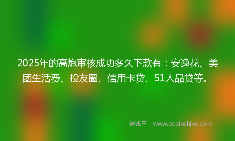 2025年的高炮审核成功多久下款有：安逸花、美团生活费、投友圈、信用卡贷、51人品贷等。