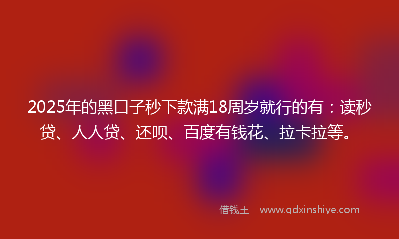 2025年的黑口子秒下款满18周岁就行的有：读秒贷、人人贷、还呗、百度有钱花、拉卡拉等。