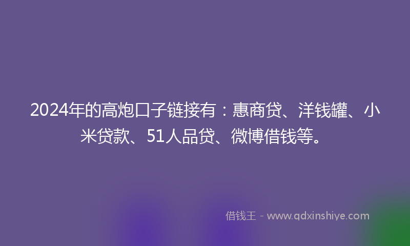 2024年的高炮口子链接有：惠商贷、洋钱罐、小米贷款、51人品贷、微博借钱等。