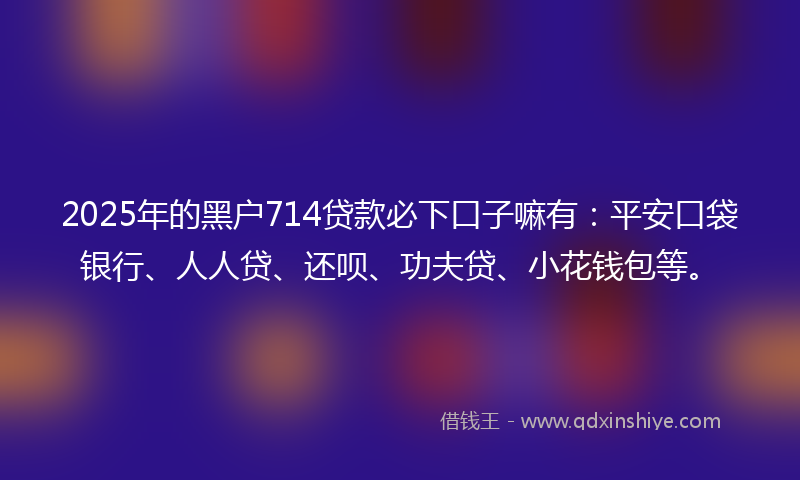2025年的黑户714贷款必下口子嘛有：平安口袋银行、人人贷、还呗、功夫贷、小花钱包等。