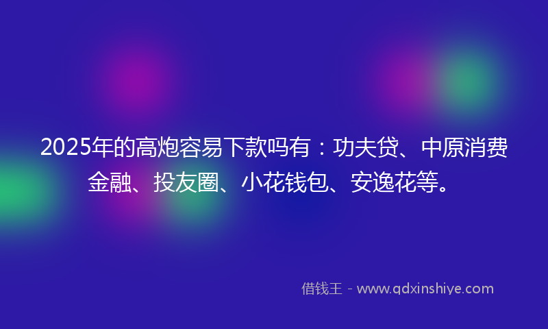 2025年的高炮容易下款吗有：功夫贷、中原消费金融、投友圈、小花钱包、安逸花等。