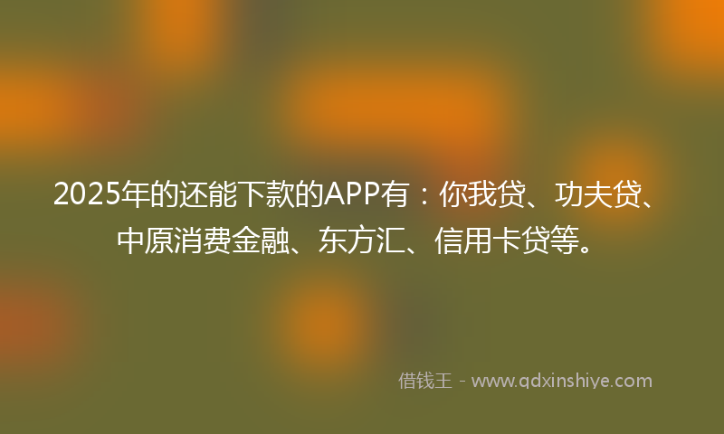 2025年的还能下款的APP有：你我贷、功夫贷、中原消费金融、东方汇、信用卡贷等。
