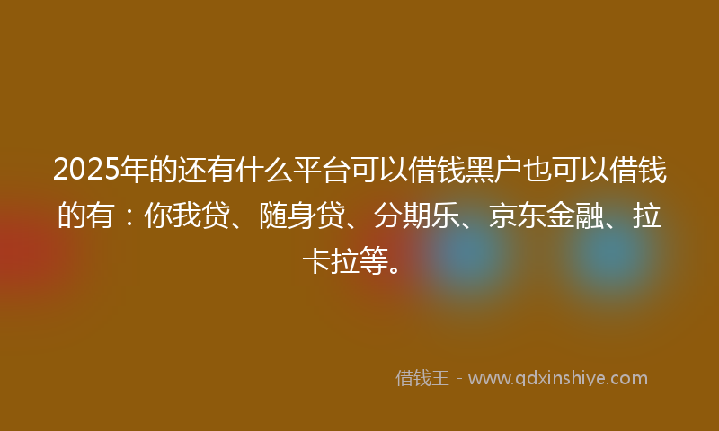 2025年的还有什么平台可以借钱黑户也可以借钱的有：你我贷、随身贷、分期乐、京东金融、拉卡拉等。