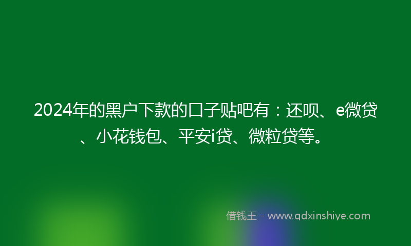 2024年的黑户下款的口子贴吧有：还呗、e微贷、小花钱包、平安i贷、微粒贷等。