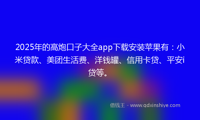 2025年的高炮口子大全app下载安装苹果有：小米贷款、美团生活费、洋钱罐、信用卡贷、平安i贷等。