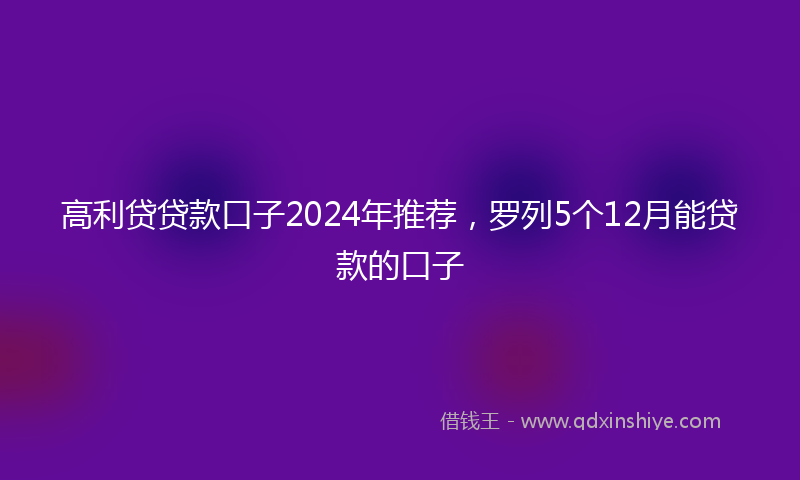 高利贷贷款口子2024年推荐，罗列5个12月能贷款的口子